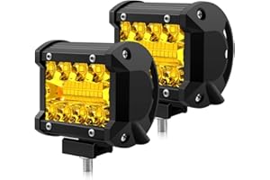 WinPower Foco LED Trabajo Barra 12W Luz Antiniebla Offroad Amarillo Impermeable Faros Largo Alcance LED para Tractor Vehículo Coche Camion Barco Jeep, etc., 2 Piezas