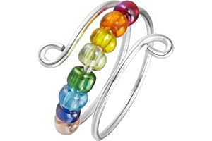 Loomify Anillo Antiestres Ajustable, Anillo Mujer Plata de Ley 925 Anillo con Perlas Resina, Anillo Ansiedad Giratorio de Cuentas para Novia Esposa Madre Hija Amigos