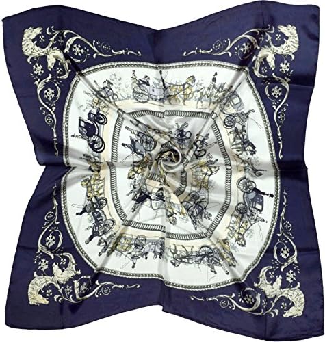 Cream Navy Horse Fine Pure Silk Square Scarf