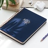 PAPERORA A5 Spiral Hard Cover Linen Dotted Undated Notepad Navy Blue