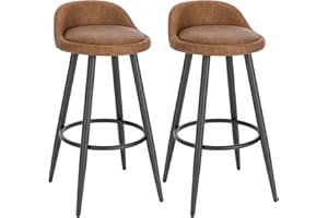 WOLTU BH327br-2 stołek barowy zestaw 2 stołków barowych stołek barowy stołek bistro designerski stołek z oparciem i podnóżkiem wykonany z imitacji skóry metal, brązowy