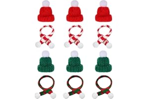 Sricam 12Pcs Knitting Mini Christmas Hats and Mini Scarf Set, Knit Minis Santa Hats for Crafts, Xmas Party Hats Small Top Hat for DIY Wine Bottle Cap Decor Table Decoration
