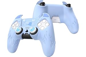 PlayVital Silikonhülle für ps5 Controller, Cute Demon Kawaii Controller Cover Schutzhülle Hülle Skin Zubehör für ps5 mit Touch Pad Aufkleber&Stick Kappen-Blau