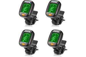 MEELAND Guitar Tuner 4 Set, Mini Clip-on Tuner for Guitar/Bass/Ukulele and Violin/Anti-Interference Color LCD Display/Battery Included/Auto Power Off (4 PACK)