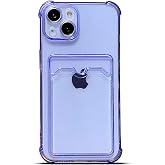 Ehr. iPhone 15 Uyumlu Kamera Korumalı Kartlıklı K&ouml;şeleri Airbag Tasarımlı Darbe &Ouml;nleyici Şeffaf Silikon Kılıf (Mor, iPhone 15