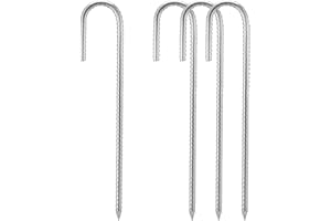 ESINO 16" Heavy Duty Galvanised Steel Ground Rebar Stakes, Ground Stakes J Hooks Ground Anchors for Marquees, Gazebos, Castles, Tents, Trampolines, Bouncy, Camping, Football Nets(40CM 4 Pack)