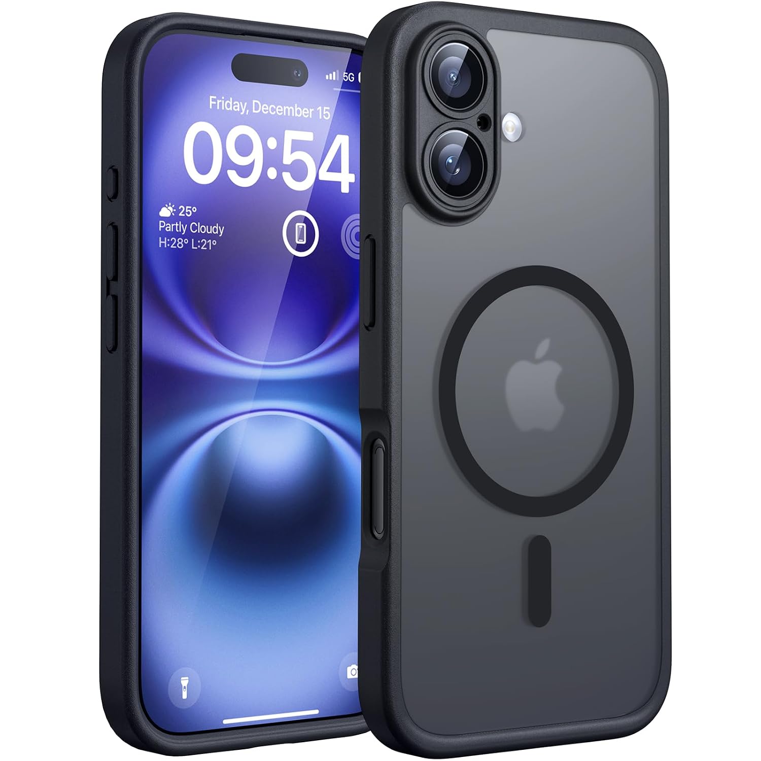 TOCOL Magnetische beschermhoes voor iPhone 16 6,1 inch, compatibel met MagSafe, verbeterde lensbescherming, mat, transparant, dun, schokbestendig, zwart | Volledige camerabescherming, ingebouwde magneten, 4,6 m lang doorschijnend mat telefoonhoesje in militaire kwaliteit