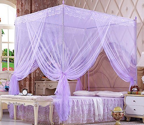 Gift ! Princess Four Corner Post Bed Canopy Mosquito Netting Canopies (Not Include Bed Frame) (Purple, Double)