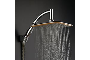 SATOHA Alcachofa de ducha cuadrada de 20 cm con modo lluvia y a presión, incluye articulación giratoria, soporte y manguera