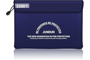 JUNDUN Porte-documents ignifuge avec isolation thermique de 5200 ℉, 36 x 26 cm, étanche et ignifuge, 8 couches épaisses, protection contre le feu avec fermeture éclair, pour documents et argent, bleu