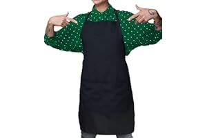 MFAZ Morefaz Ltd Verstellbare Schürze mit 2 Taschen, Kochschürze, Küchenschürze für Küche, Restaurant, Café, Baumwolle, Taille oder lang, Schwarz und Weiß