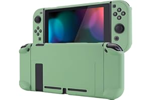 eXtremeRate PlayVital Back Cover for Nintendo Switch Console, NS Joycon Handheld Controller Separable Protector Hard Shell, Customized Dockable Protective Case for Nintendo Switch - Matcha Green