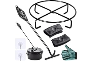 TOTONY Deckelheber Dutch Oven Haken, 42CM Griffhaken und Feuertopf Deckelheber, Untersetzer Dutch Oven Ständer, Untergestell, Dutch Zubehör Set für BBQ,Grill,Camping,Küchen