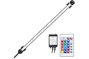 GreenSun LED Luz de acuario Iluminación subacuática Cubierta de luz Impermeable IP68 Lámpara de tanque de peces con control remoto RGB, 21 LEDS 5050 SMD, 38cm, 4.8W