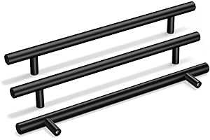 Goldenwarm 16 Pack Black Kitchen Handles 192mm Hole Centers Black Handles for Drawers & Cabinets, Stainless Steel