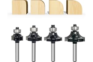4PCS Roundover Router Bit Set, 1/4 inch Shank，Corner Rounding Edge Forming Cutter,Radius 1/8”, 1/4”, 5/16”, 3/8” Round Over Edging Router Bits, by Akylin
