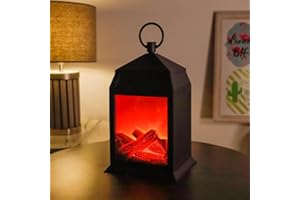 TRIROCKS 29cm di altezza nero senza fiamma caminetto lanterna Led effetto di fuoco rettangolo Lanterna alimentato a batteria fiamma del lampada per la casa decorazione Natale interno