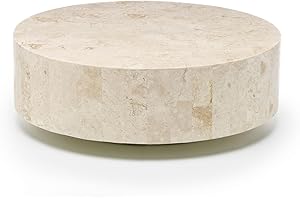 MONDO VIRO Cleopas Couchtisch aus Fossilstein 85 x 85 cm 28 h (Beige)