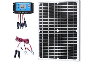 XINPUGUANG 20W 12v Solar Panel Battery Charger Kit：20W Solar Panel with 6.6ft Extension Cable + 10A Solar Charge Controller for Car, Motorcycle, Boat, RV etc.