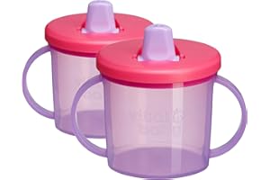 Vital Baby Free Flow Cup with Non-Spill Travel Spout, Easy Grip Handles & 200ml Capacity - Perfect for Learning Sipping & Staying Hydrated - 4m+ Babies & Toddlers - Pink & Purple 2pk