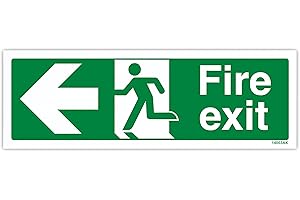 VSAFETY V Safety 14003AX-R Fire Exit Arrow Left Sign, Landscape, Green, 1 mm Rigid Plastic, 300 mm x 100 mm
