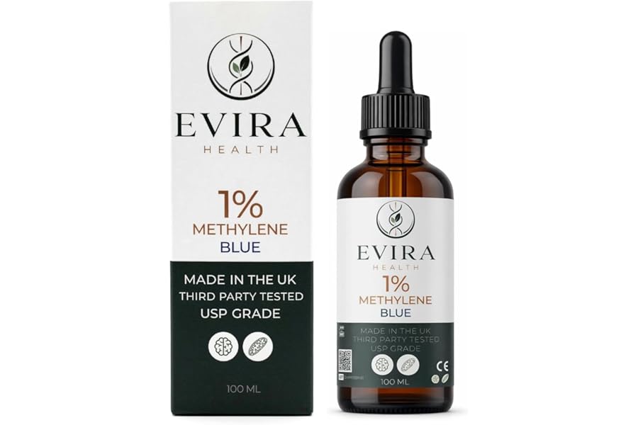 Evira Health Methylene Blue 1% Solution | 100ml Large Volume | USP Grade | Laboratory Prepared | Third-Party Tested | UK Made