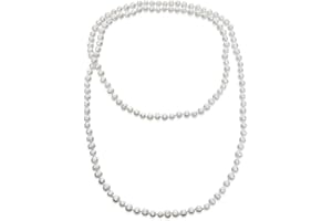 BLING JEWELRY Flapper Rope Hand Knotted Endless Layering Wrapping White Freshwater Cultured Long Opera Pearl Strand Necklace For Women 36, 52, 80 Inch