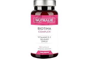 Biotina Capelli 10000 mcg - Crescita Capelli Unghie e Pelle - Zinco Selenio Vit E D - Integratore Capelli Donna Uomo - Biotina Capelli - Alto Dosaggio - Hair Growth 120 Capsule Vegane - Nutralie