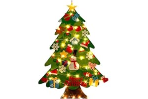 ONLYNERY Sapin De Noël Feutrine, Montessori Noël, Feutrine A Decorer, Feutre Sapin Noel, Feutre Arbre DIY avec 21Pcs Ornements Détachables Et LED Lumières, DIY Sapin Noël en Feutrine pour Enfant