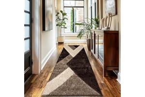 Trendy Realm Nia Lux CollectionRunner Rug - Hallway Carpet Runners, Non-Slip Floor Mats for Kitchen, Living Room, Corridor, Entryway, Door Entrances (Nia, Brown Cream, 60x220cm)