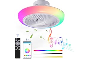 JZCDR Ventilatore da Soffitto con Lampada RGB Plafoniera LED Dimmerabile Telecomando App 6 Velocità Bianco Ventilatori a Soffitto con Luce Camera da Letto Bluetooth Altoparlante Musica Plafoniere Fan