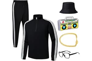 YADODO Déguisement Année 80 Femme Homme Survêtement Homme Ensemble Veste et Pantalon Kit de Costume Hip Hop Homme Années 80 90 Accessoires Deguisement Disco Homme pour Costume Halloween Adulte