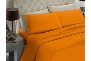 BANZAII TEXTILE INNOVATOR ONLINE Banzaii Completo Lenzuolo Matrimoniale, Arancio Chiaro 100% Microfibra Made in Italy, Lenzuolo Sopra 240 x 290 cm, Lenzuolo Sotto 160/170 x 190/200 x 25 cm, 2 Federe 52 x 82 cm