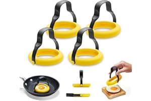 Tangdudu Silicone Egg Rings for Frying, No-Leak Fried Egg Ring, 360° Egg Flipper, Egg Frying Rings, Heat-Resistant Pancake Rings Mold, Fried Egg Mould for Burgers, Breakfast Sandwiches (4pcs)