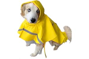 OCSOSO Giacca antipioggia per cani, impermeabile per cani, con cappuccio, con pettorina riflettente, per chihuahua, Yorkie, bassotto, cavapoo, barboncini (giallo, S/M, dorso: 35,6 cm