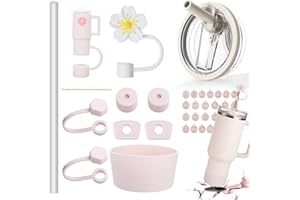 GUIDRE Per Stanley Cup Set di accessori per Stanley Cup 40oz rosa con cannucce, 4 tappi in silicone a prova di perdite, 4 coperture in paglia, 1 custodia in silicone per tazze da 1,2 l e 850 ml