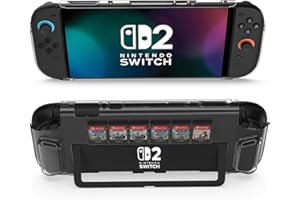 ByDiffer Coque pour Nintendo Switch 2, Étui de Protection Transparent PC Dur pour Switch 2 Accessoires de Console (2025) avec 6 Machines à sous pour Cartes de Jeu, Cristal Clair