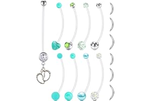 LAURITAMI 9pcs Gravidanza maternità Barrette Piercing Ombelico Acrilico Bioflex 14G 38mm Gravidanza Sport Barbell Lunghi Ciondola Piercing all'ombelico Gioielli per Il Corpo 6/8/10