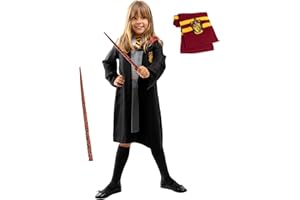 Funidelia Déguisement Officiel de Hermione Granger pour Fille avec cape, robe, écharpe et baguette, Tunique de Gryffondor Enfant Hogwarts, Déguisements de Carnaval et Halloween – Taille 10-12 ans
