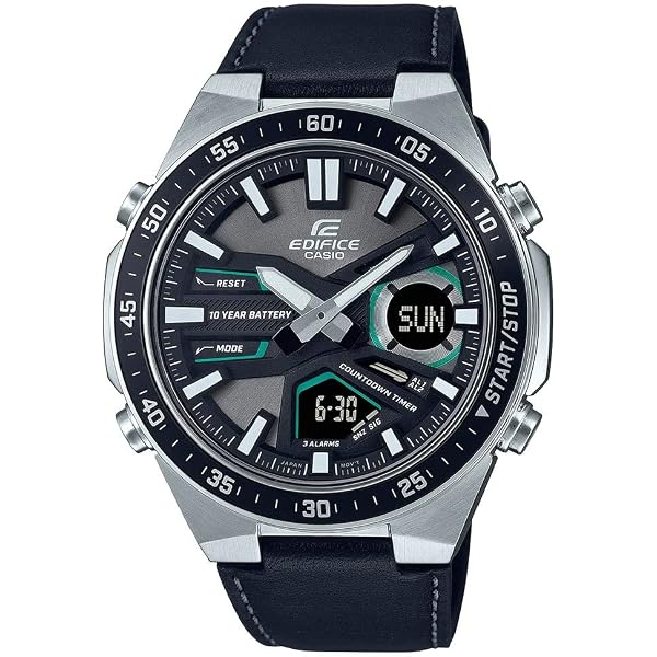 Casio Edifice EFV-C120L-8AEF – Orologio Uomo Analogico-Digitale Al Quarzo, Cassa Acciaio 45mm, Cinturino Pelle Nero