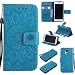 Produktbild Lonchee Samsung Galaxy S5Mini G800 SM-G800 Leder Wallet Tasche Brieftasche Schutzhülle , Sonnenblumen geprägten Muster Design Hochwertige PU Leder Folio Tasche Case Hülle im Bookstyle mit Standfunktion Kredit Kartenfächer (blau)