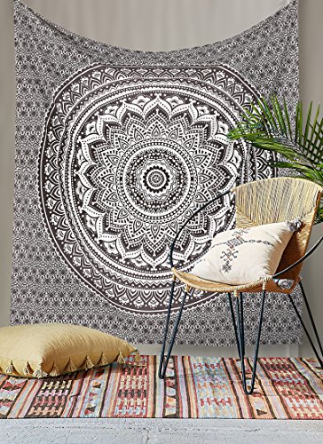 gray and black Ombre hippie bohemian intricate intricate gypsy Indian thinking magic tapestry wall hanging