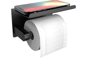 SUSSWIFF Black Toilet Roll Holder Wall-Mounted - Toilet Roll Holder Self Adhesive, Toilet Roll Holder Black, Toilet Paper Holder, Stick On Toilet Roll Holder, Toilet Roll Holder With Shelf, Stainless Steel