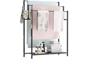 Mondazie 3 Tier Extra Large Freestanding Towel Rack, Suitable for Hanging Hand Towels, Black