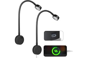 acegoo Luz de Lectura LED 12V Lámpara de Pared Flexible Cuello de Cisne Regulable DC12-24V con Interruptor Dimmer y Cargador Type-C para Barco Autocaravana Caravana Camper Cabina Camión, Negro (2 pcs)