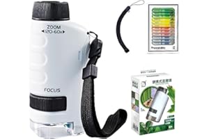 YXRRVING Minilabsters Miniscope Kids,60-120x Pocket Microscope with 12PCS Microscope Slide, Portable Microscope, Handheld Microscope, Led Lighted Pocket Microscope for Scientific Exploring , Students, Kids