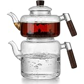 Deconox Akasya Cam &Ccedil;aydanlık Takımı 1800 ml + 950 ml - Ahşap Kulplu Isıya Dayanıklı Borosilikat Şeffaf &Ccedil;aydanlık