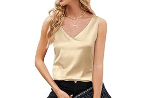 Getervb Débardeur Femme Chic et Élégant sans Manches Mode Haut en Satin T-Shirt D'été Chemise Ample à Col en V Débardeur