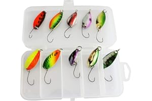 FitTrek Fishing Spoon Lures Kit - 10 PCS Ultralight Lures for Trout - Pike Spoon Lures 3g 3cm - Mini Fishing Spoons with Fishing Tackle Box