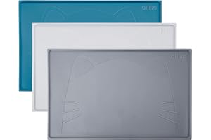 OHMO Napfunterlage für Hunde und Katzen,48x30cm, Unterlage Hundenapf Katzenmatte Hochwertiges Silikon Süßes Muster,Grau